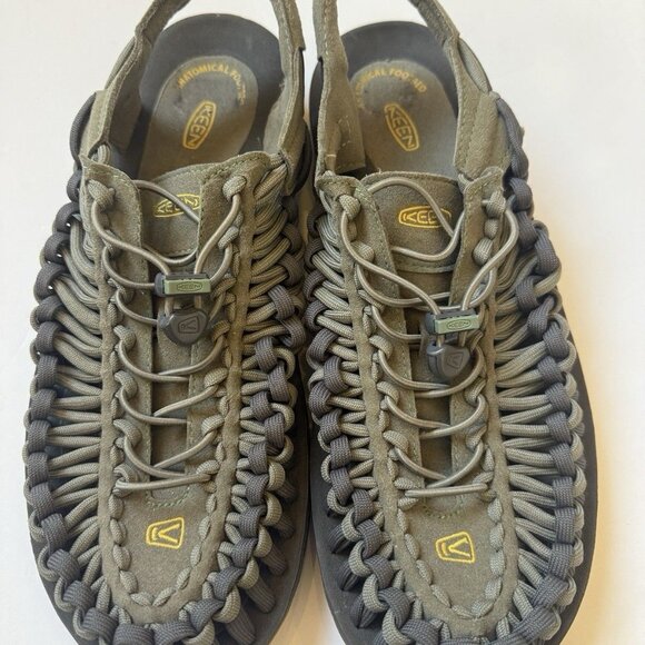 KEEN UNEEK Mens 11.5 Green Yellow Bungee Braided Rope Hiking Water Sport Sandals